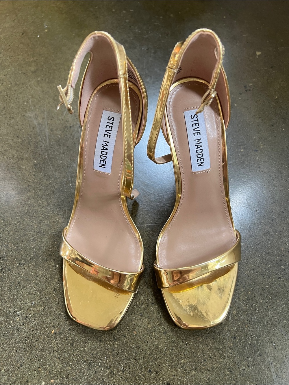 Steve Madden Gold Metallic Strappy Ankle-Heel Sandals - Picture 2 of 5